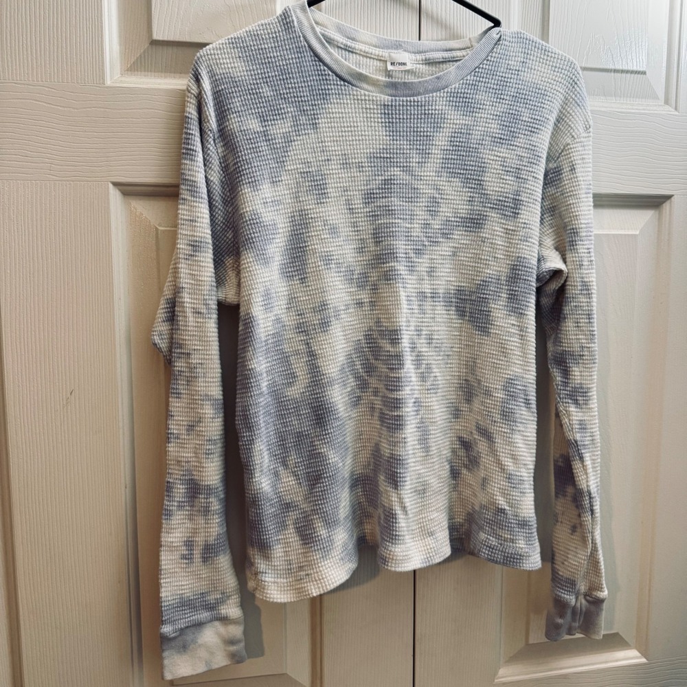 RE/DONE x Hanes Y2K Crewneck Blue White Tie Dye Waffle Knit Thermal Top Small